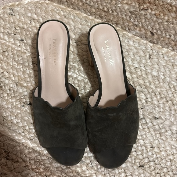 Kate Spade Olive Suede Mules with Wooden Heel - Picture 3 of 4